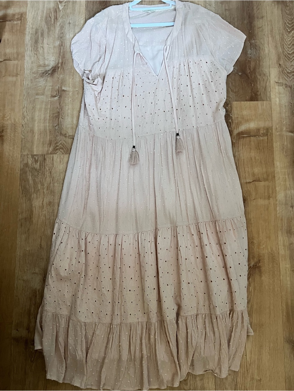 Kate & Sam XXL Blush Pink Eyelet Swiss Dot Tiered Maxi Dress Boho